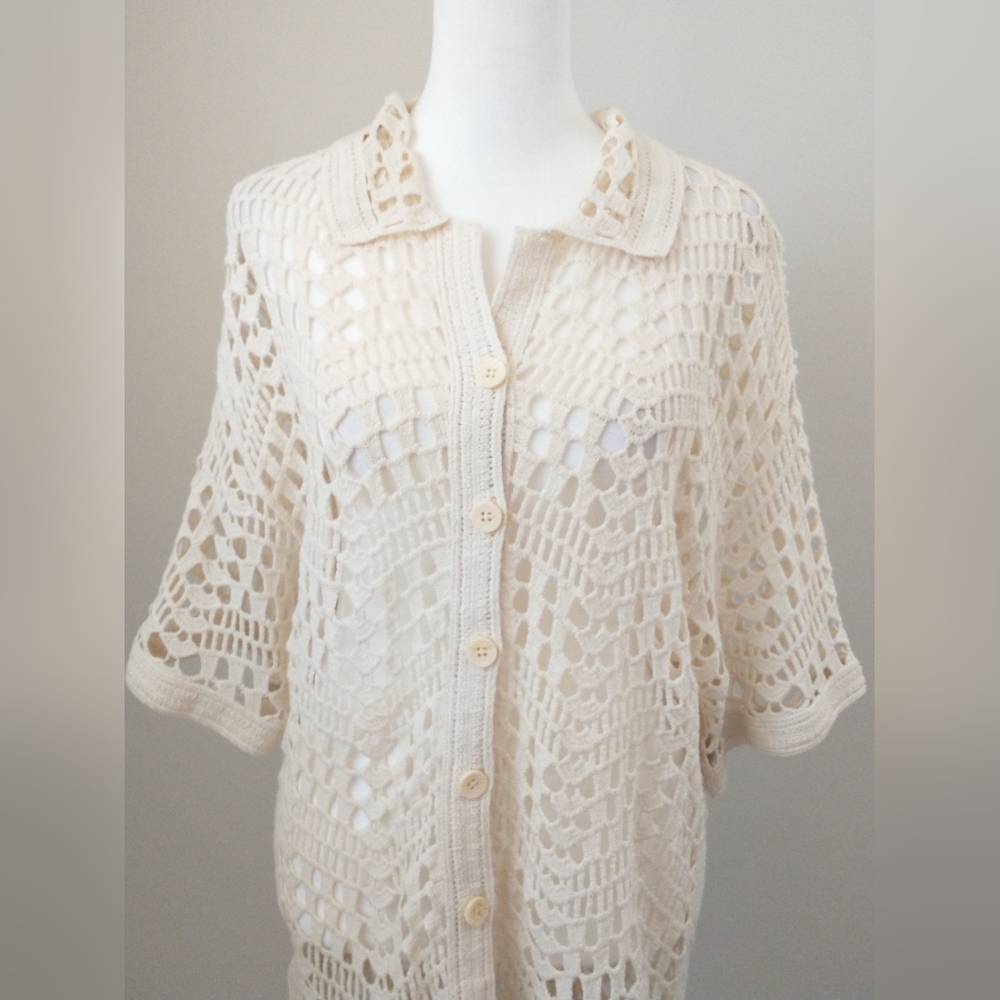 Evereve Molly cotton crocheted sweater cardigan M - Picture 2 of 8